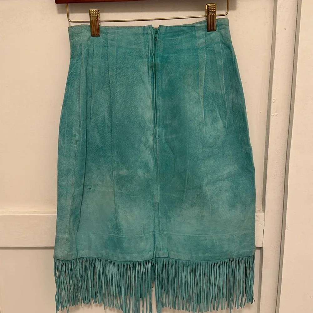 Austin Collection Turquoise Suede Fringe Skirt - Picture 4 of 4